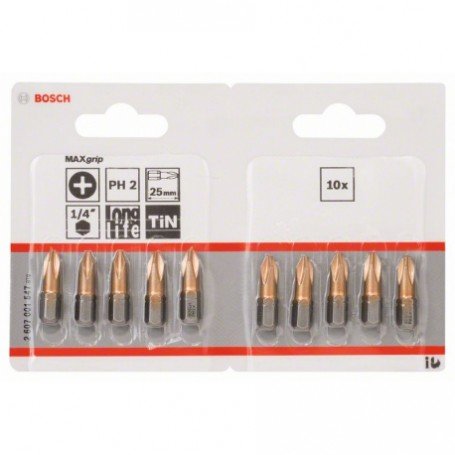10 Embout de vissage court et long cruciforme Phillips, qualité Max Grip PH2 Longueur 25mm BOSCH |