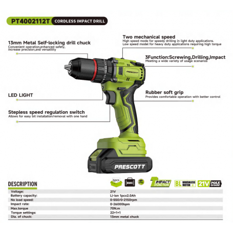 VISSEUSE ET PERCEUSE A PERCUSSION - PRESCOTT PT4002112T